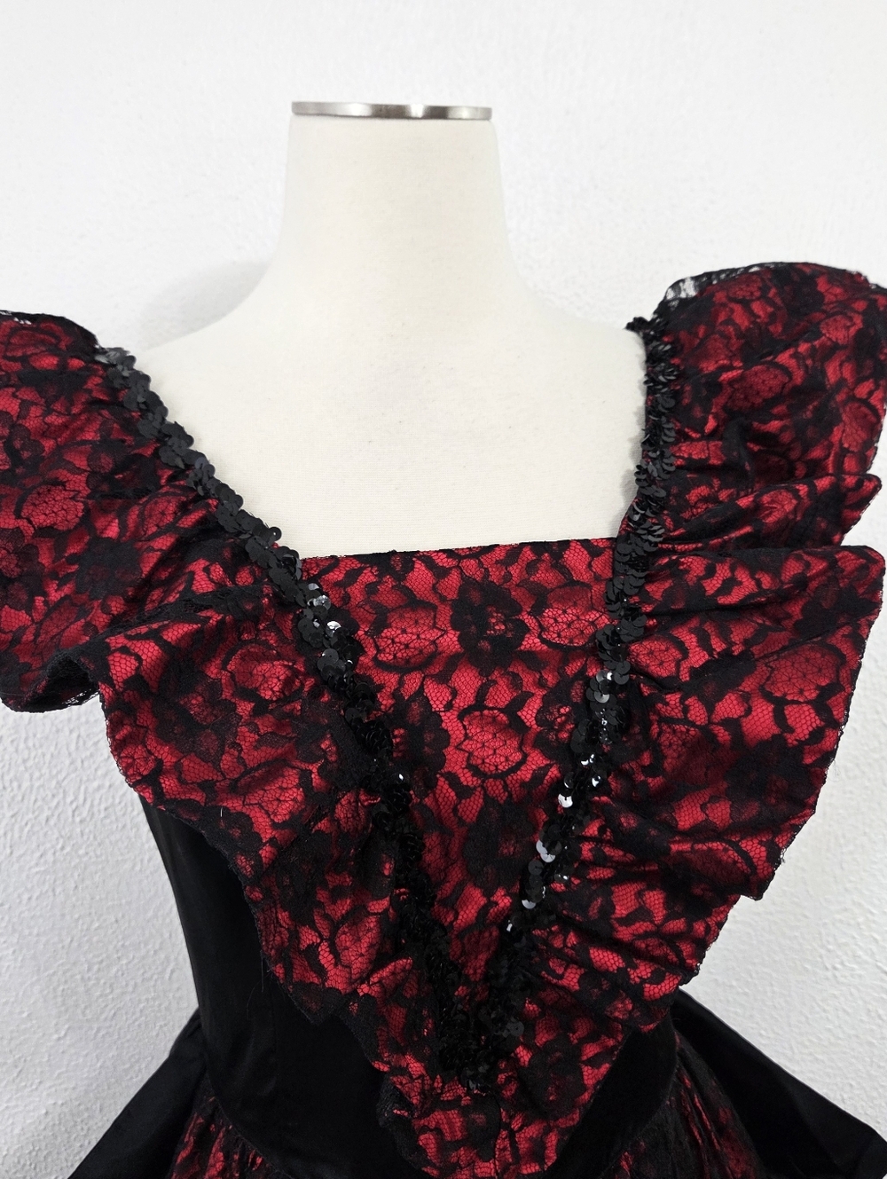 Vintage 80s Jessica McClintock Gunne Sax prom dress red black goth vamp size 9 - Picture 4 of 7